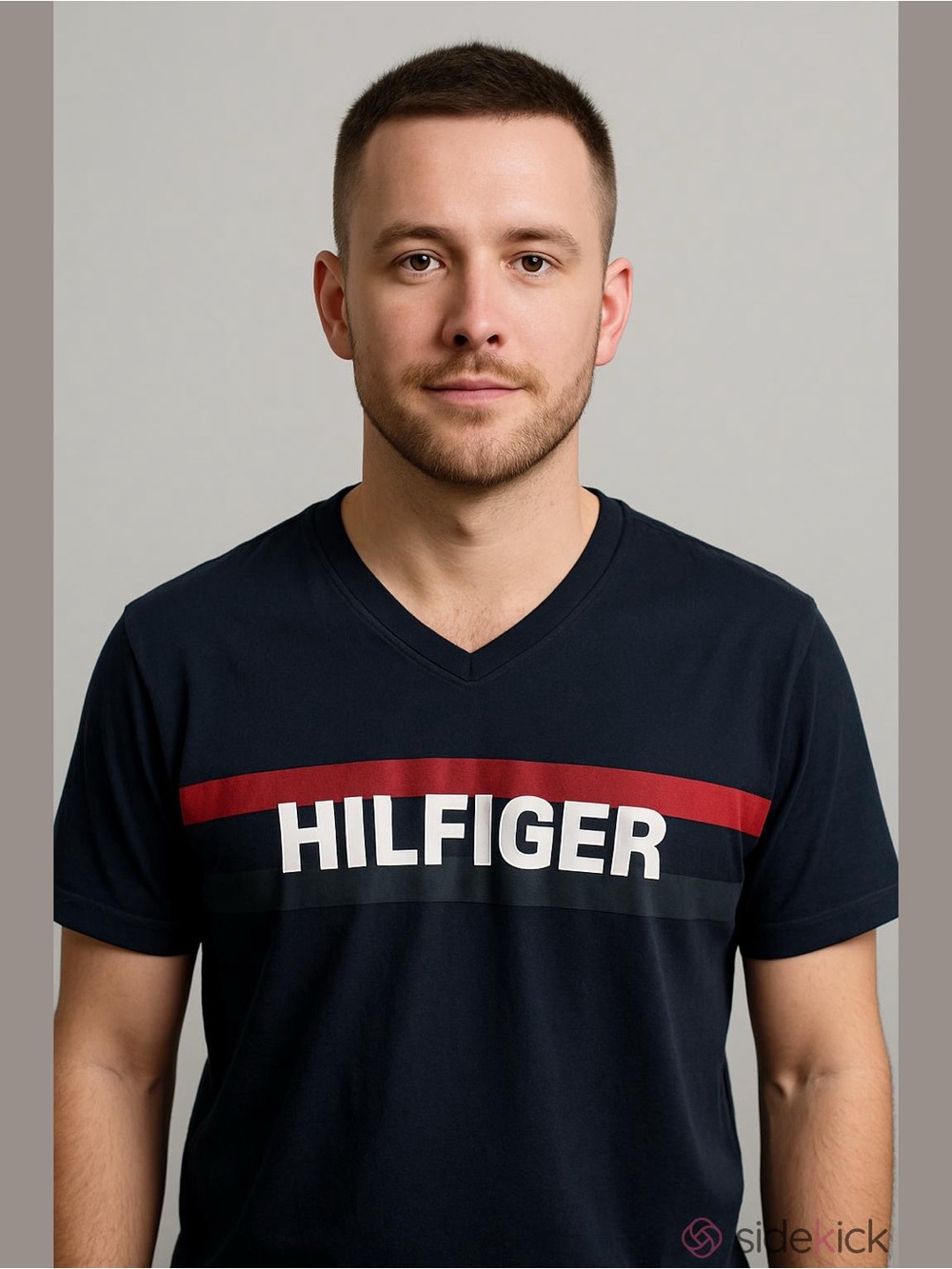 Tommy Hilfiger  Navy Blue with Logo Short Sleeve Shirt, Size Large.